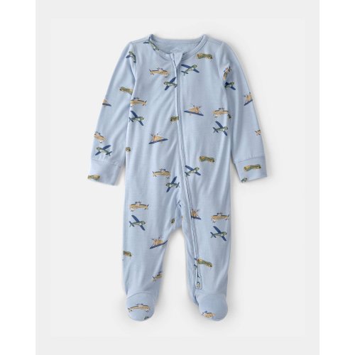 Baby Boy Plane 2-Way Zip PurelySoft Footie Sleep & Play Pajama - Blue