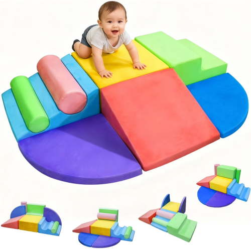 Kbun Large 8pcs Foam Climbing Blocks, Toddlers Climbing Toys for Climb, Crawl and Slide for Nursery, Living Room, Children's Room, Indoor Climb and Crawl Activity Play Set for Toddler 1-3