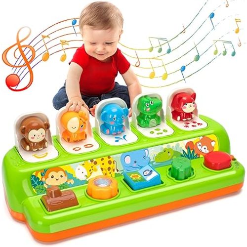 Pop Up Toys for 1 Year Old Boy Girls, Interactive Cause and Effect Learning Toys with Music & Light for Baby 6 7 8 9 10 11 12 Months, Christmas Birthday 1st Gifts for Toddlers