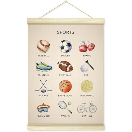 Zyoge Sports Poster Hanger Frame, Soccer Football Poster Frames Artwork Canvas Wall Art Prints, Baseball Basketball Wall Decor Art Prints Hanging For Man Cave Kids Boys Room 12x16 Inch - 23