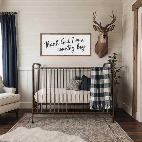 Thank God I'm A Country Boy Sign, Western Nursery Sign, Country Nursery Sign, Nursery Art, Wood Framed Sign