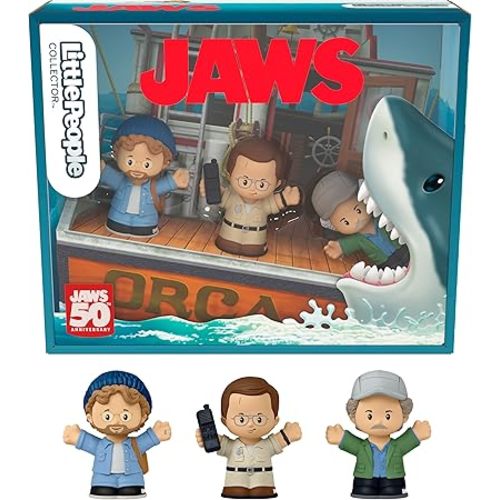 Little People Collector Jaws Movie Special Edition Set for Adults and Fans, 3 Character Figures in a Display Package