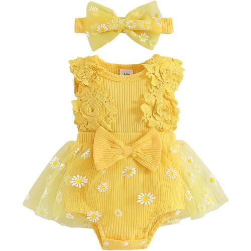 Mubineo Baby Girl Summer Clothes Outfits Sleeveless Lace Floral Romper Dress Newborn Outfit