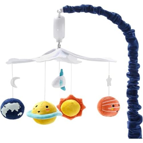 The Peanutshell Space Crib Mobile - Musical Baby Mobile with 12 Lullabies, White and Dark Blue, Fits Standard Cribs, Battery Operated, Unisex, Ages 0+