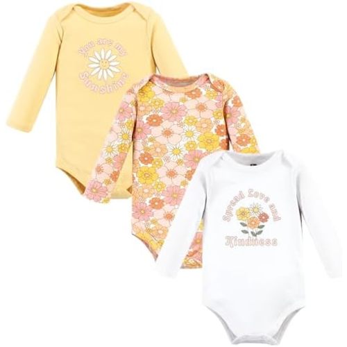 Hudson Baby baby-girls Cotton Long-sleeve Bodysuits 3-pack