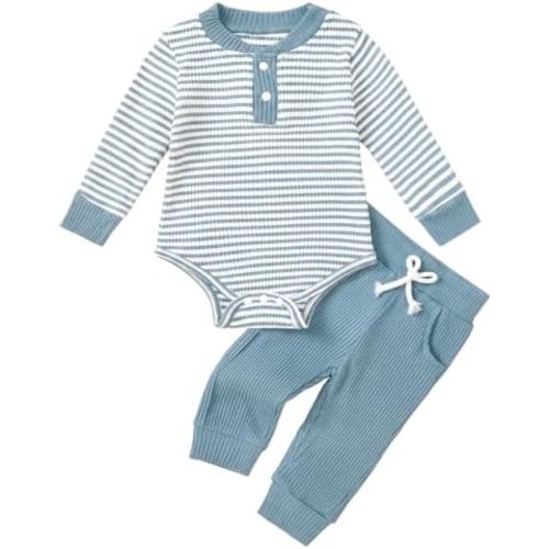 Baby Boy Clothes Ribbed Knit Fall Winter Romper and Pants Outfits