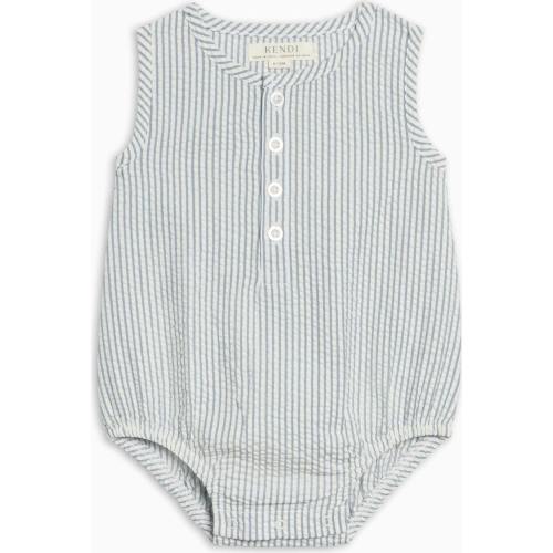 Wren Seersucker Bubble Romper - Shore Stripe / Sea