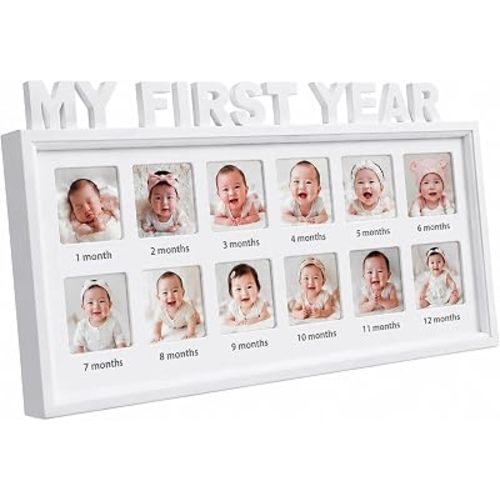 MICKYU My First Year Photo Frame, 12 Month Baby Milestone Display, 16x8 in