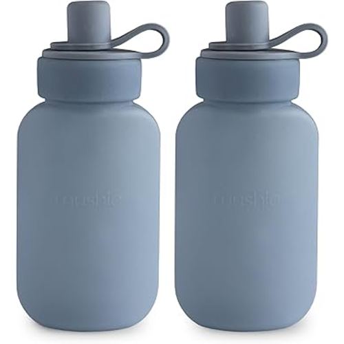 mushie Silicone Puree Pouch 2-Pack | 5 oz Reusable Baby Food Pouches (Tradewinds)