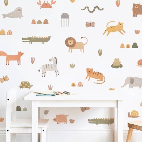 Animal Wall Decals - Kids Room Decal, Jungle Animal Nursery Decor, Reusable and Removable Wall Stickers