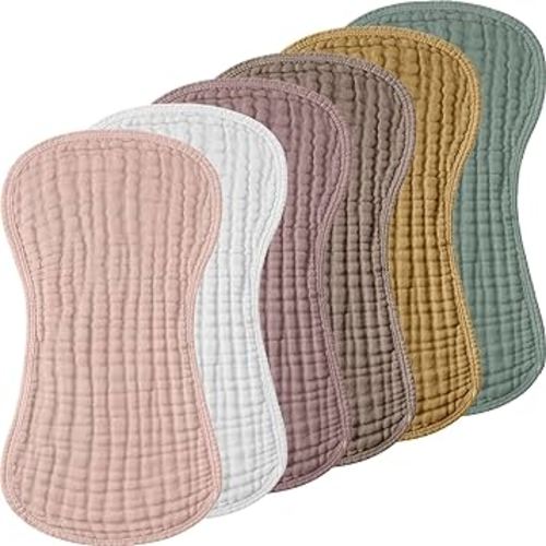 Frienda 6 Pieces Muslin Burp Cloths for Baby Burp Cloth Multi Colors Muslin Washcloths Diapers 6 Absorbent Layers Newborn Face Towels for Baby Boy Girl Unisex, 9 x 20 Inch (Novel Colors)