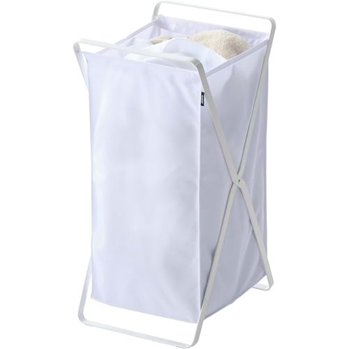 Yamazaki Home Laundry Basket - Foldable Storage Hamper Organizer Steel One Size White