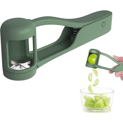 Luvan Grape Cutter for Toddlers 1-3, Grape Slicer Kitchen Gadget for Vegetable Fruit Salad Cake Decor, Stainless Steel Grape Quarter Cutter Tool for Cherry Tomato Strawberry Blueberry - Green