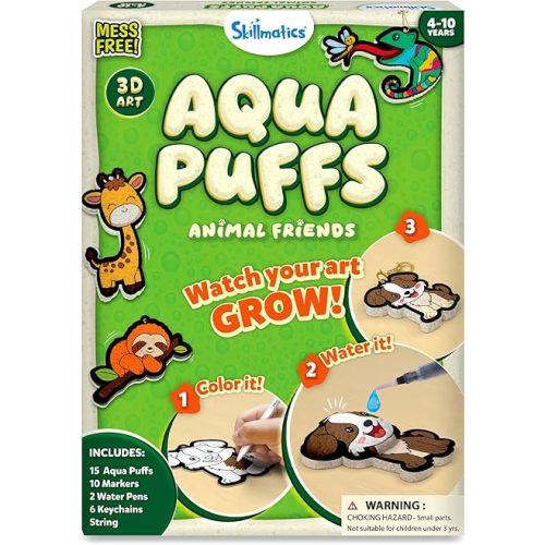Skillmatics Aqua Puffs - 3D Art Kit, Animals, Mess-Free Paint by Number Craft for Kids, DIY Color Activity, Screen-Free Entertainment, Travel & Creative Gift for Girls & Boys Ages 4, 5, 6, 7, 8, 9, 10