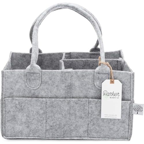 Parker Baby Diaper Caddy - Nursery Storage Bin and Car Organizer for Diapers and Baby Wipes - Gray, Regular