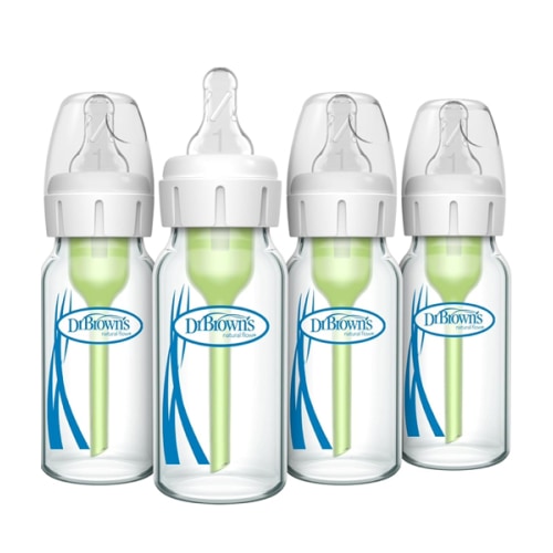 Dr. Brown's Anti-Colic Options+ Narrow Glass Baby Bottle with Level 1 Slow Flow Nipple, BPA-Free, 4 oz/120mL, 4-Pack