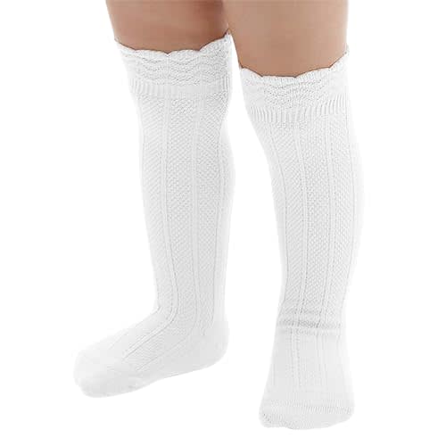 Zando Baby Knee High Socks - Cotton Long Ruffle Socks for Infant Toddler Girls Cable Knit Toddler Girl Stockings