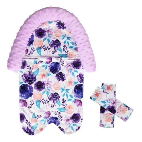 Baby Head Support and Strap Covers for Car Seat,Minky Infant Carseat Headrest for Newborn, Infant Car Seat Insert Cushion for Strollers,Swing (Purple)