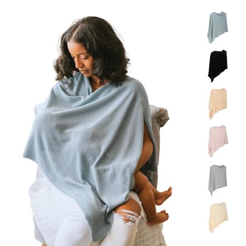 Breathable Nursing Cover Up for Breastfeeding - Privacy Nursing Covers - Newborn Essentials Must Haves - Improved Ponchy by Gold Mamas - Blue