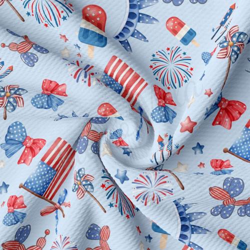 Patriotic 4th of July Printed Liverpool Bullet Textured Fabric by the yard DBP Rib Knit Double Brush Polyester Liverpool Fabric  AA3169