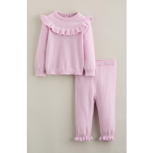 Ruffle Cotton Blend Sweater & Pants Set