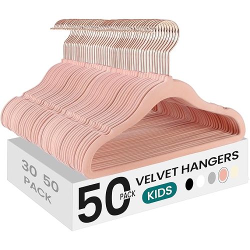 SONGMICS Baby Kids Hangers 50 Pack for Closet, 11.8 x 8.1 Inches, Rose Gold 360° Swivel Hooks, Space-Saving Clothes Velvet Hangers for Nursery, Non-Slip, Jelly Pink UCRF027P01