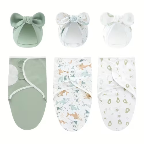 3 sets newborn swaddle blankets hats 0 6 months boys girls - Temu