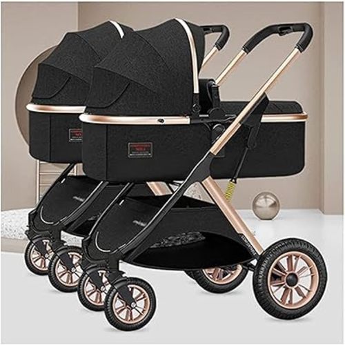 WIGSELBL Double Infant Stroller, Tandem Stroller for Twins, Foldable High Landscape Reversible Pushchair, Black