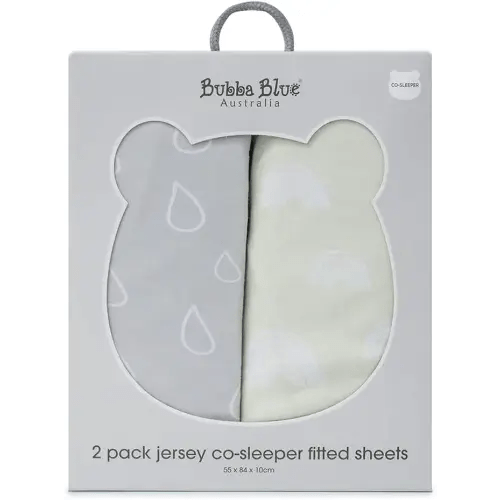 2PK Bubba Blue 55x84cm Nordic Jersey Co-Sleeper Fitted Sheet 0-12m Grey/Sand