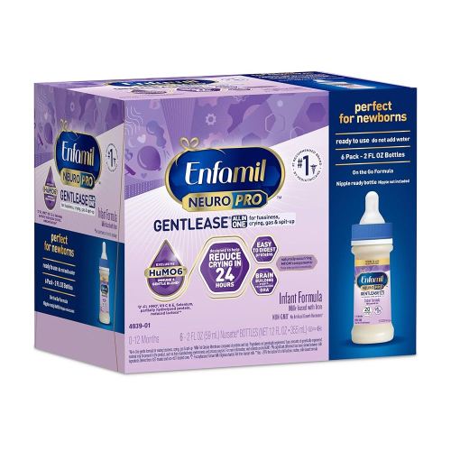 Enfamil NeuroPro Gentlease Baby Formula, Brain Support that has DHA, HuMO6 Immune Blend, Designed to Reduce Fussiness, Crying, Gas & Spit-up in 24 Hrs, 2 Fl Oz, 6 Liquid Bottle