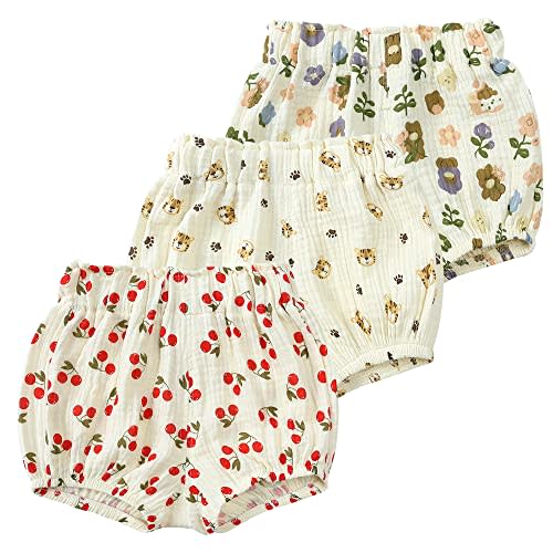 MYGBCPJS Baby Girls Boys 3 Pack Cotton Linen Blend Cute Bloomer Shorts Loose Harem Shorts