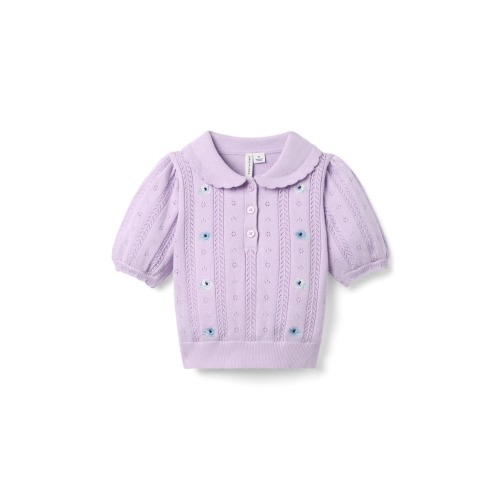 Embroidered Pointelle Sweater Top