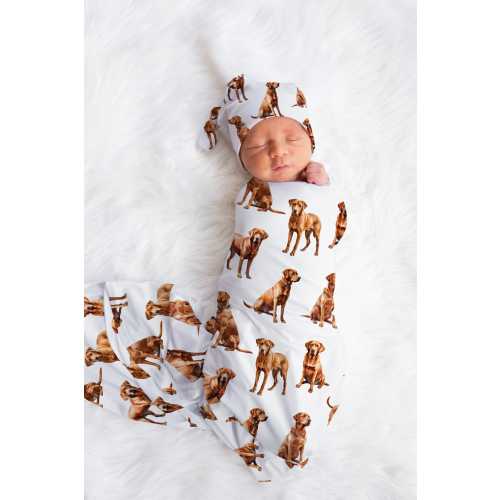 Red Fox Lab Baby Swaddle Blanket, Red Fox Labrador Baby Gown, Gender Neutral Baby Gift, Hospital Photo, Coming Home Outfit, Baby Shower