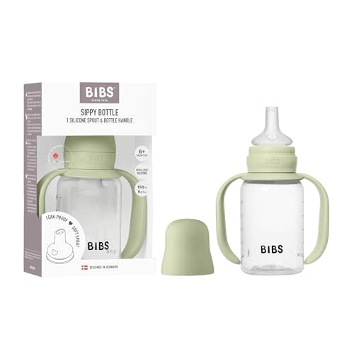 BIBS Sippy Bottle 150 ml – Leak-Proof Toddler Cup with Easy-Grab Handles & Soft Silicone Spout – BPA-Free Baby Training Cup - Sage