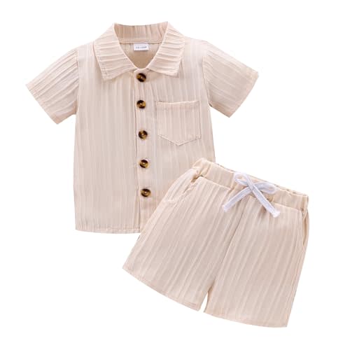 Toddler Baby Boys Clothes Ribbed Button-Down Shirt Tops +Shorts Pocket Outfit 2 PCS set 12 Months-5T Without Tee