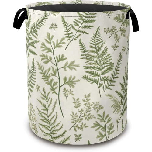 Sage Green Collapsible Laundry Baskets,Eucalyptus Leaves Laundry Hamper,Storage Basket with Handles for Bathroom Bedroom College Dormitory Living Room Nursery Organizer 16"x20"