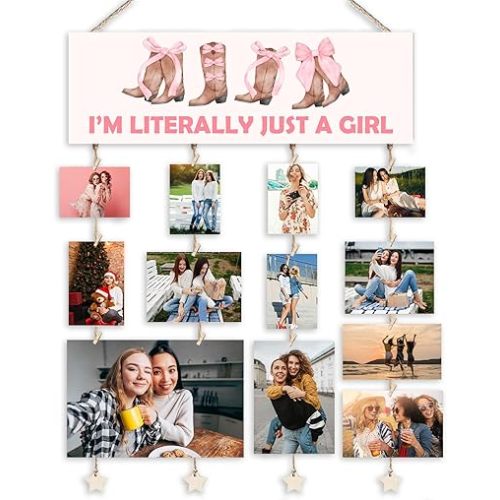 Orchroma Pink Bow Picture Frames Hanging Photo Display Wall Decor,I'm Literally Just a Girl Photo Collage Board,Teenager Girl Gifts,Preppy Room Wall Decor for Teen Girls Room College Dorm Party Decorations