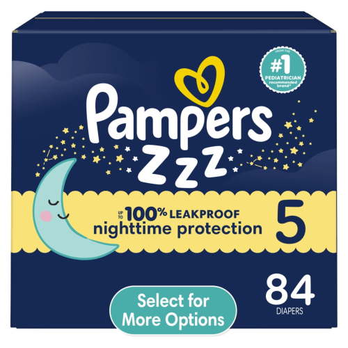 Pampers Swaddlers Overnight Diapers, Size 5, 84 Count - Nighttime Protection