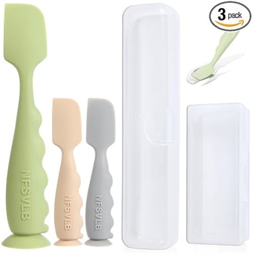 Baby Diaper Cream Spatula with Case-1 Large 2 Mini Butt Paste Spatula with 2 Travel Case-Soft Baby Butt spatula baby Diaper Cream Applicator-Diaper Rash spatula Bum Spatulas Brush