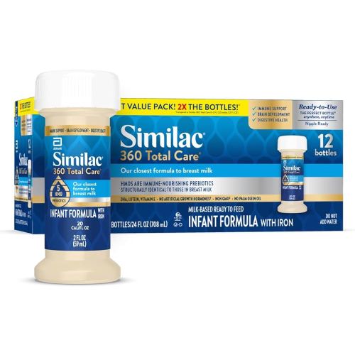 Similac 360 Total Care Infant Formula, Has 5 HMO Prebiotics, Our Closest Prebiotic Blend to Breast Milk, Non-GMO,‡ Baby Formula, Ready to Feed, 2-fl-oz Bottle, Pack of 12