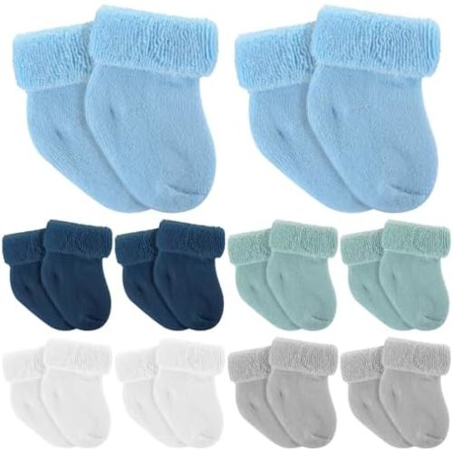 10 Pairs Preemie Baby Terry Cotton Turn Cuff Socks for Newborn Girls Boys - Nicu