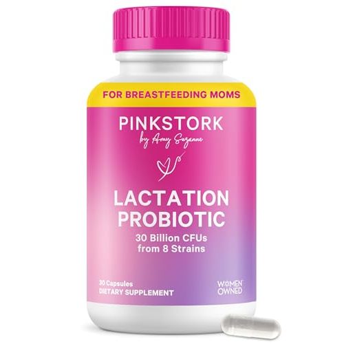 Pink Stork Lactation Probiotic - 30 Billion CFUs Multi Strain Postnatal Probiotics for Breastfeeding Women - Support Breast Milk & Gut Health, Postpartum Essentials, 30 Capsules