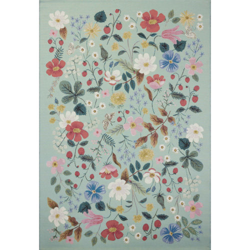 Rifle Paper Co. x Loloi Perennial Mint Indoor / Outdoor Area Rug & Reviews | Wayfair 5X7