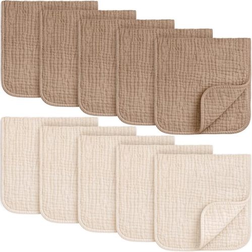 KeaBabies Organic Muslin Burp Cloths Baby Boy, Girl – 10-Pack 100% Cotton Muslin Burping Cloths for Babies, Newborn, 21x10 Large & Absorbent Spit Up Rags, Baby Washcloth, Infant Towels (Ecru)