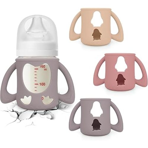 BUSOHA 3 Pack Silicone Sleeves for Pigeon Bottle - Baby Bottles Sleeves Compatible with Pigeon Glass Bottles Anti Breakage Baby Bottle Holder with Handle, 5.4 OZ