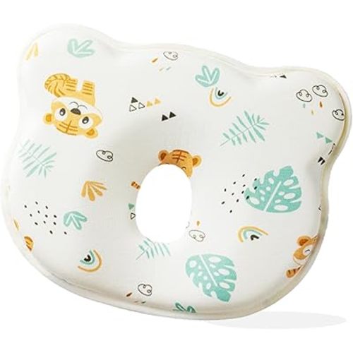 Baby Pillow,Cute Cartoon Bear Soft and Cozy Shaping Pillow,Breathable Bedding Set for Infants for Small Boys and Girls Prevent Flat Head Tiger