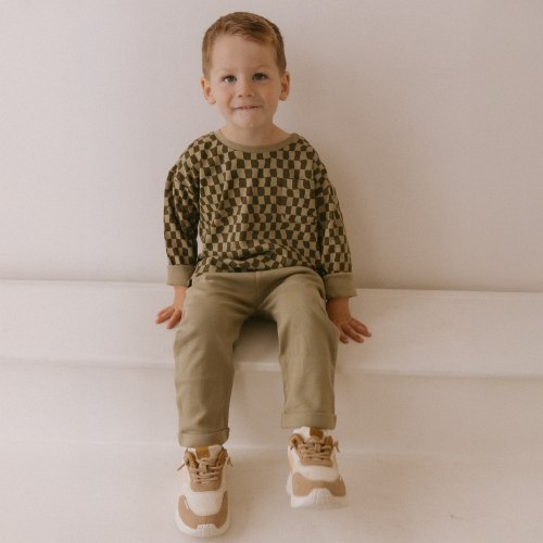Organic Tee & Foldover Pants Set - Checker
