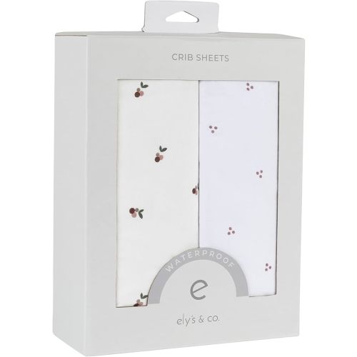 Ely's & Co. Patent Pending Waterproof Crib Sheets, 100% Cotton with Waterproof Lining - Built in Mattress Protector, 2 Pack Fitted Crib Sheet Set, Berry and Cluster Dot (Lavender) 28” x 52”