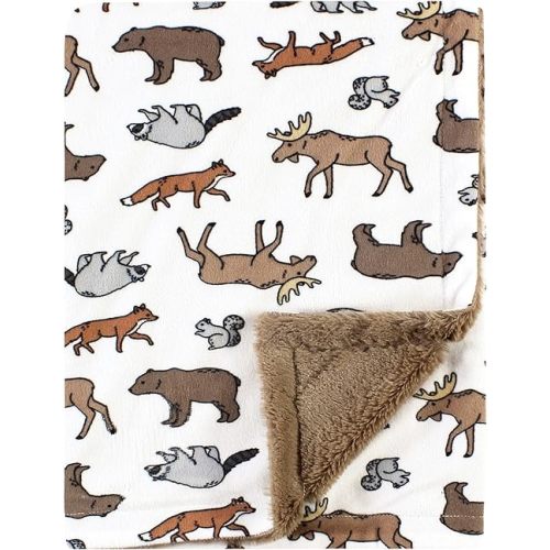 Hudson Baby Unisex Baby Plush Blanket with Furry Binding and Back, Animal Adventure, One Size