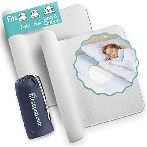 Hiccapop [2-Pack Inflatable Bed Rail for Toddlers | Portable, Blow-up Bed Bumper for King, Queen, Full, with Non-Slip Machine-Washable Cover | Travel Bed Rail for Hotel, Grandma's, Vacation